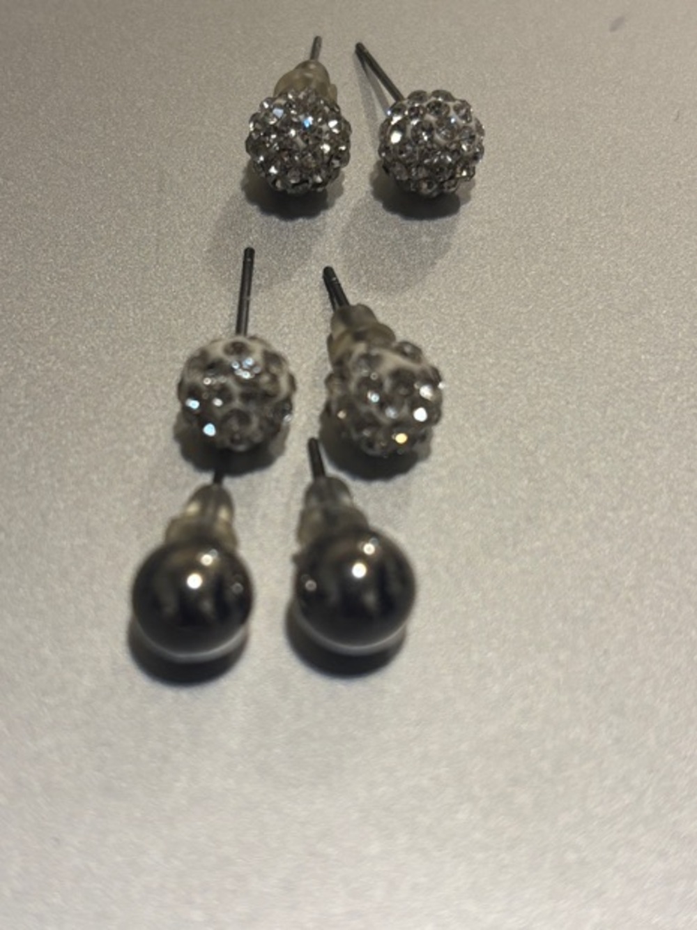 Silver-Tone Crystal Ball Stud Earring Set - 3 Pairs